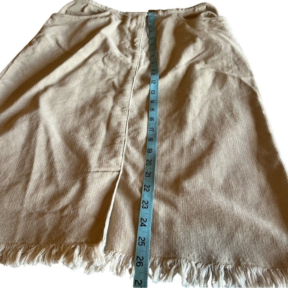 Christopher & Banks Tan Corduroy Fringed Midi Skirt Womens 8 Stretch Straight - Picture 6 of 7